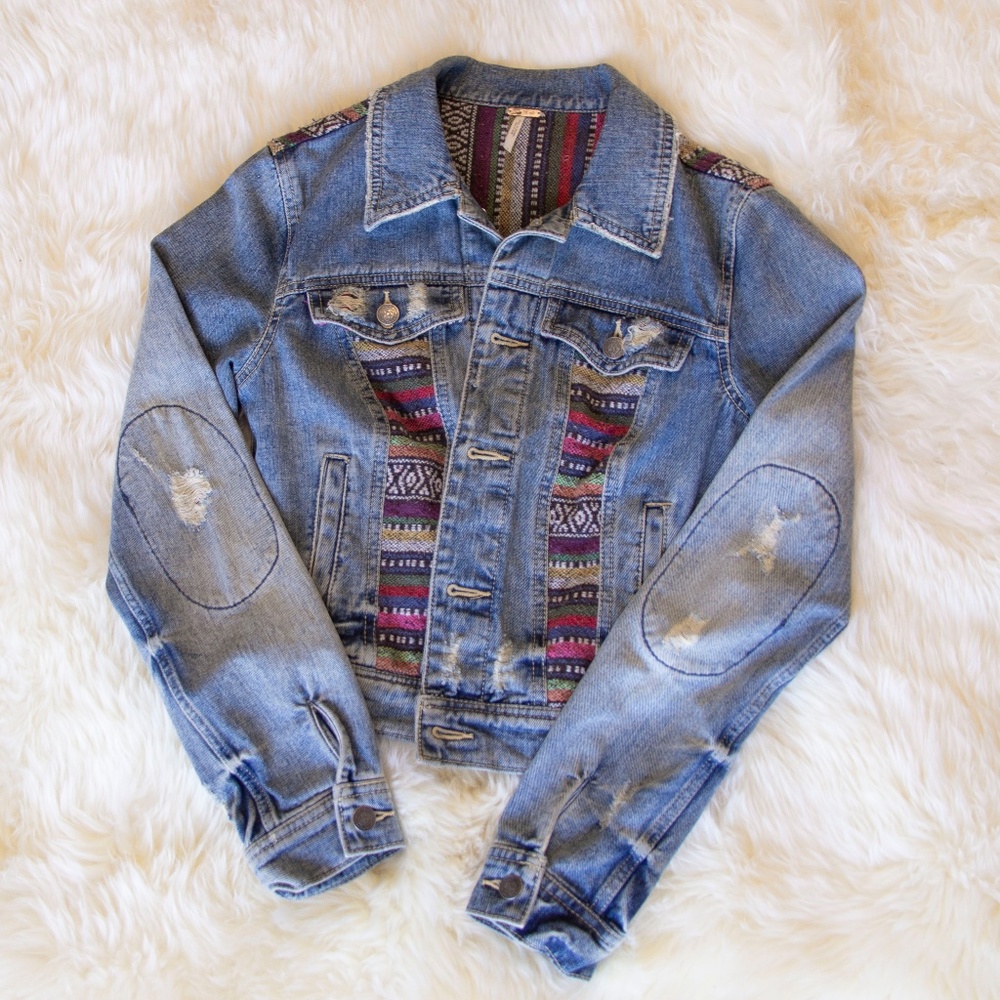 Free People Embroidered Denim Jacket